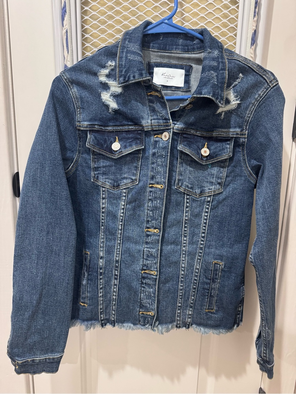 KanCan Distressed Blue Denim Jacket